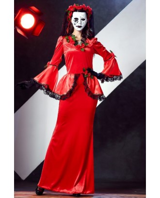 Red Corpse Bride Dress Halloween Cosplay Costume