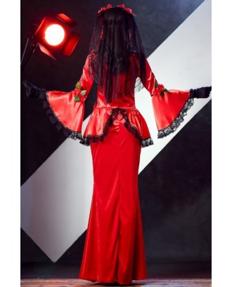 Red Corpse Bride Dress Halloween Cosplay Costume