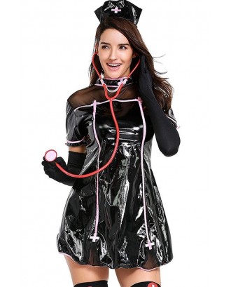 Black Patent Leather Sexy Nurse Halloween Costume