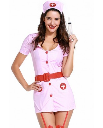 Pink Cosplay Nurse Uniform Dress Sexy Costume