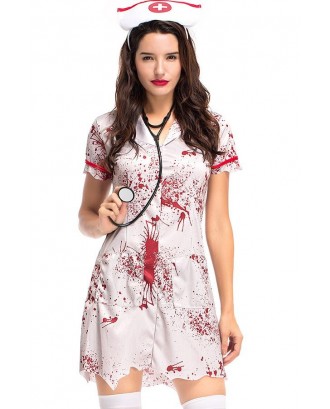 White Bloodstain Frightening Party Halloween Ghost Nurse Costumes