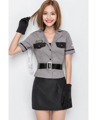 Gray Sexy Police Woman Cop Uniform Costume