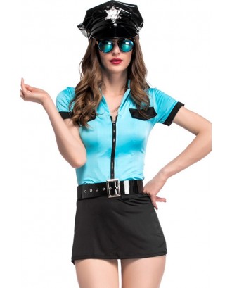 Light Blue Policewoman Uniform Sexy Cop Cosplay Costume