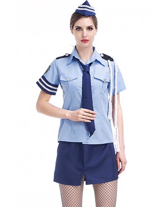 Blue Two Piece Policewomen Uniform Cop Costume
