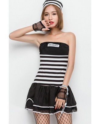 Black White Strapless Striped Sexy Prisoner Guilty Dress Costume