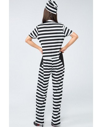 Black-white Stripe Convict Jumpsuit Prisoner Costume