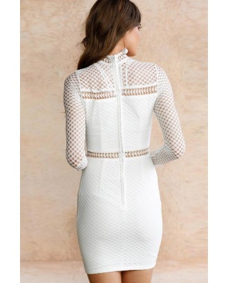 White Long Sleeve Hollow Out Zipper Back Sexy Bodycon Dress