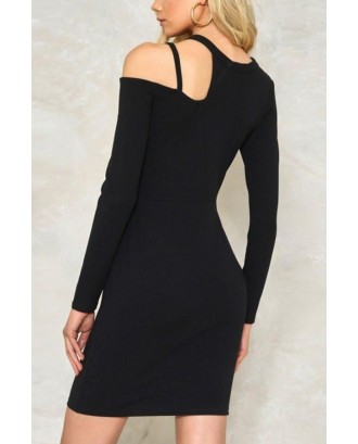 Black Cutout Long Sleeve Asymmetric Sexy Bodycon Party Dress