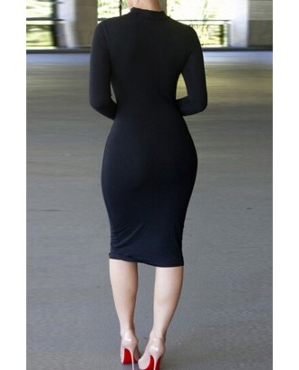 Solid Color Cutout Long Sleeve Sexy Bodycon Dress