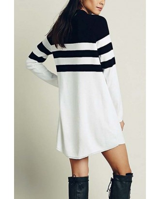 Black White Stripe Print Long Sleeve Shift Sweater Dress