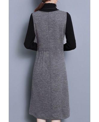 Gray Two Tone High Neck Long Sleeve Casual Sweater Dress
