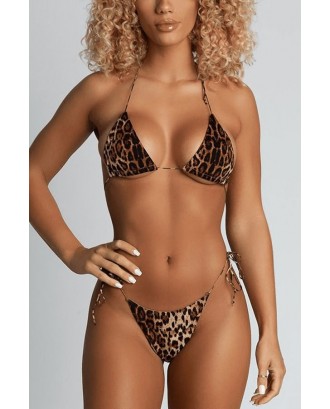 Leopard Halter Triangle Tie Sides Thong Sexy Micro Bikini