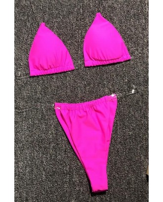 Fuchsia Clear Strap Halter Triangle Skimpy Thong Sexy Micro Bikini