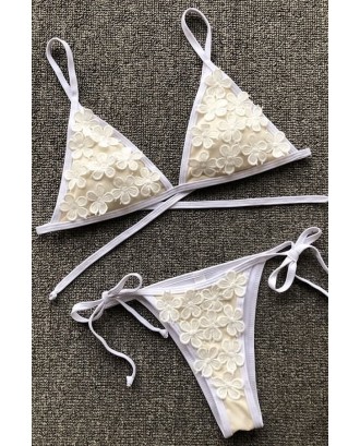 Apricot Floral Lace Triangle Tie Sides Thong Sexy Micro Bikini