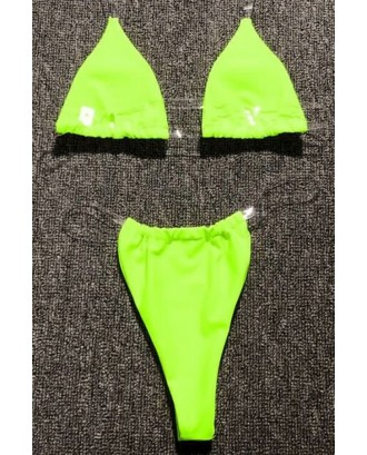 Neon Green Clear Strap Halter Triangle Skimpy Thong Sexy Micro Bikini