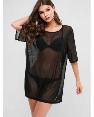 See Through Mesh Cover-up Dress - Black
