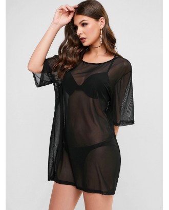 See Through Mesh Cover-up Dress - Black