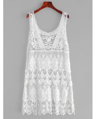 Crochet Scalloped Cover Up Dress - White