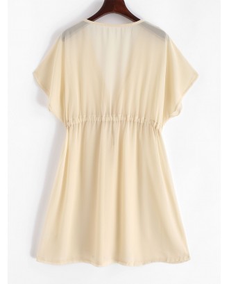 Sheer Chiffon Drawstring Beach Dress - Cream S