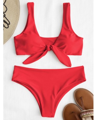  Tie Front Padded Bikini Set - Bright Red M