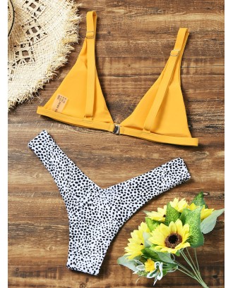 Leopard High Cut Bikini Set - Yellow S
