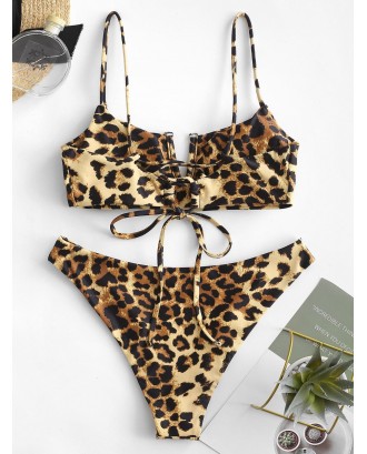  V-wired Leopard High Leg Bikini Swimsuit - Leopard M