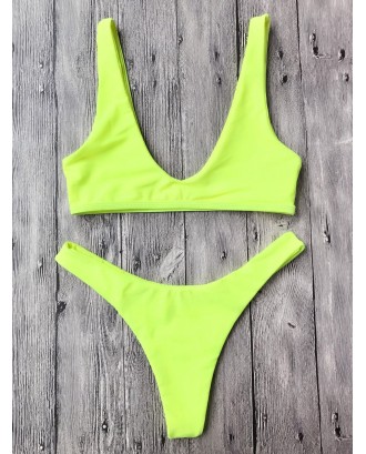 High Cut Neon Bikini Set - Neon Yellow S