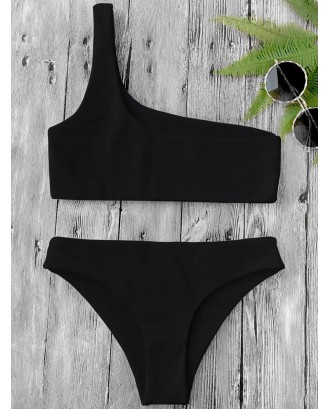One Shoulder Bikini Set - Black S
