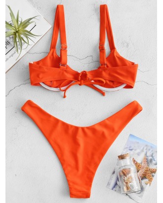  Underwire Tie Balconette Bikini Set - Dark Orange M