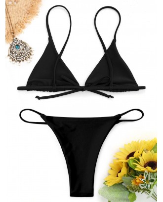 Bralette Thong String Bikini Set - Black S