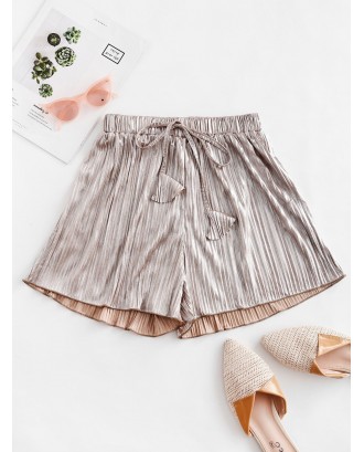 Pleated Metallic Loose Beach Shorts - Champagne Gold S