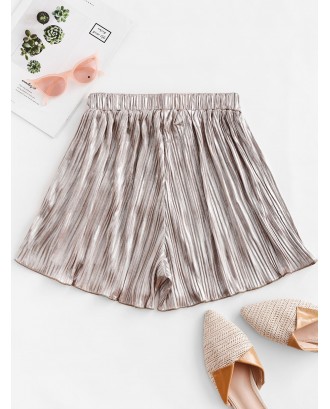 Pleated Metallic Loose Beach Shorts - Champagne Gold S