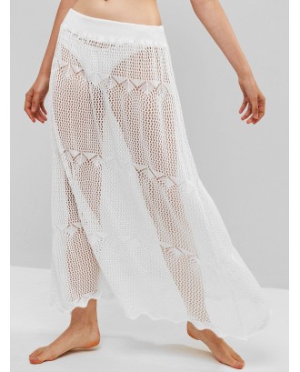 Hollow Out Crochet Scalloped Beach Skirt - White