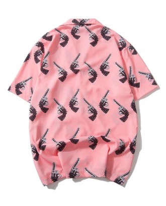 Handgun Allover Print Casual Shirt - Pink L