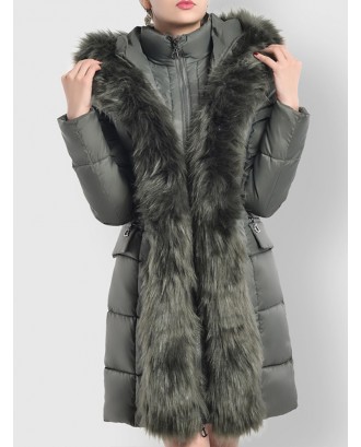 Faux Fur Hooded Zipper Up Down Coat