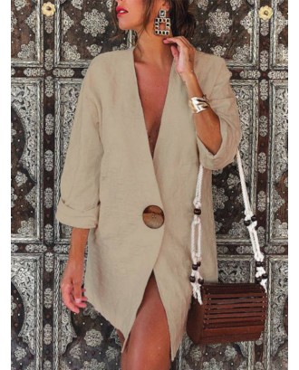 Casual Solid Color One Button Long Sleeve Suit Coat