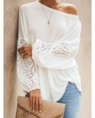 Casual Hollow Out Rib Knit Cuff Long Sleeve Knitting Sweater