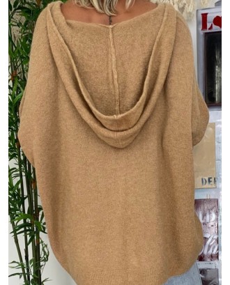 Casual Solid Color Loose Hooded Knitting Sweater