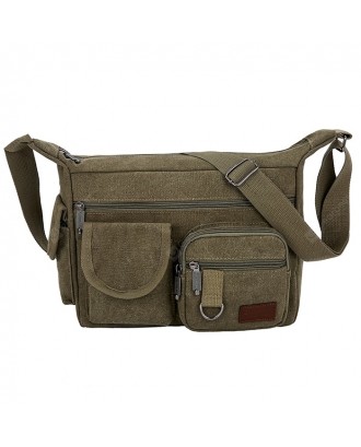 Men's Canvas Portable Crossbody Bag Solid Color Large Capacity Shoulder Pack