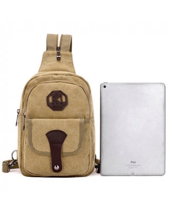 Man Retro Durable Canvas Crossbody Bag Detachable Zipper Shoulder Strap Chest Pack