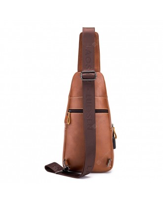 LAOSHIZI Casual Genuine Leather Bag Chest Bag for Men with USB Charging Port