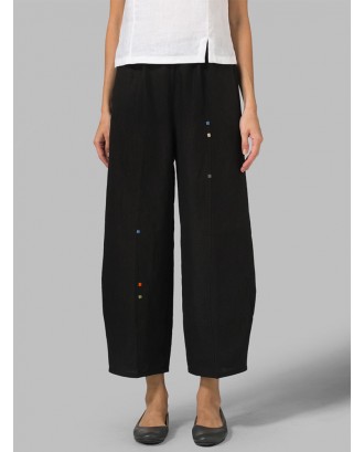 Solid Color Embroidered Loose Casual Pants For Women